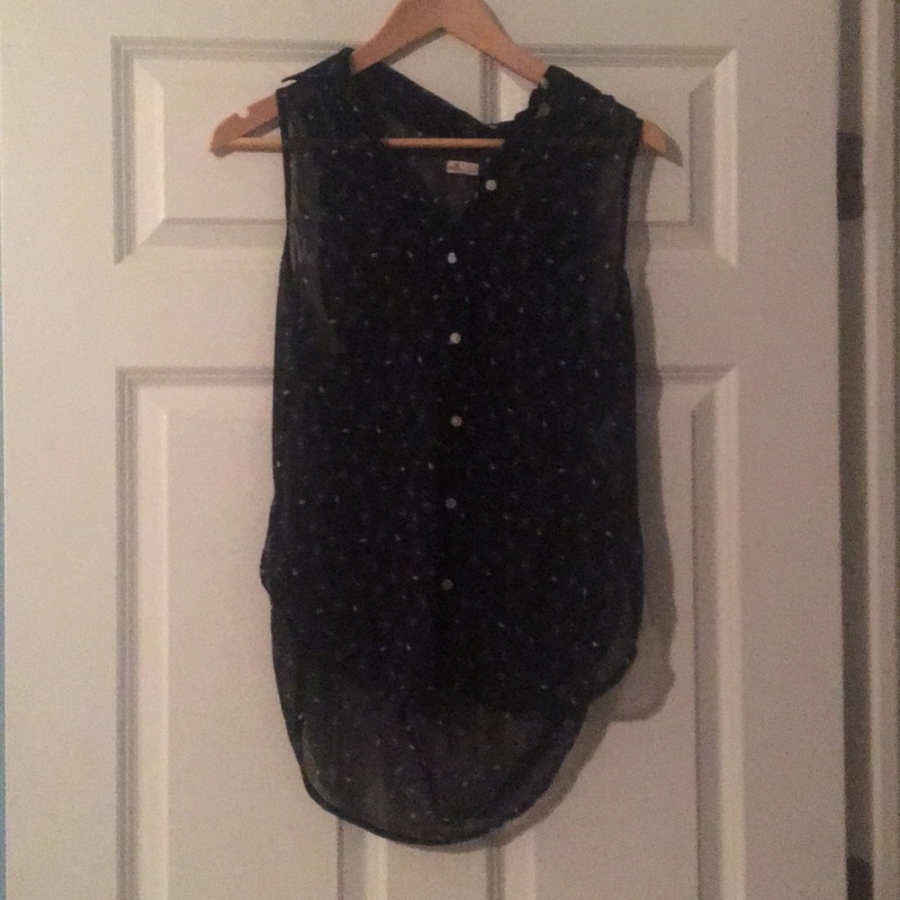 White and Navy blue mesh tank top.